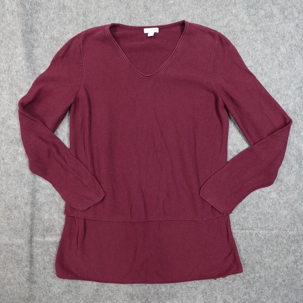 J. Jill Sweater Womens‎ Small V-Neck Knit Burgundy Red Long Sleeve Tunic Jumper